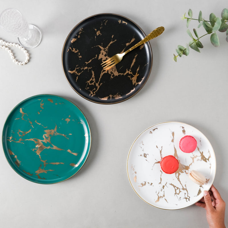 Sleek Marble Dinner Plate Black 10 Inch - Serving plate, rice plate, ceramic dinner plates| Plates for dining table & home decor