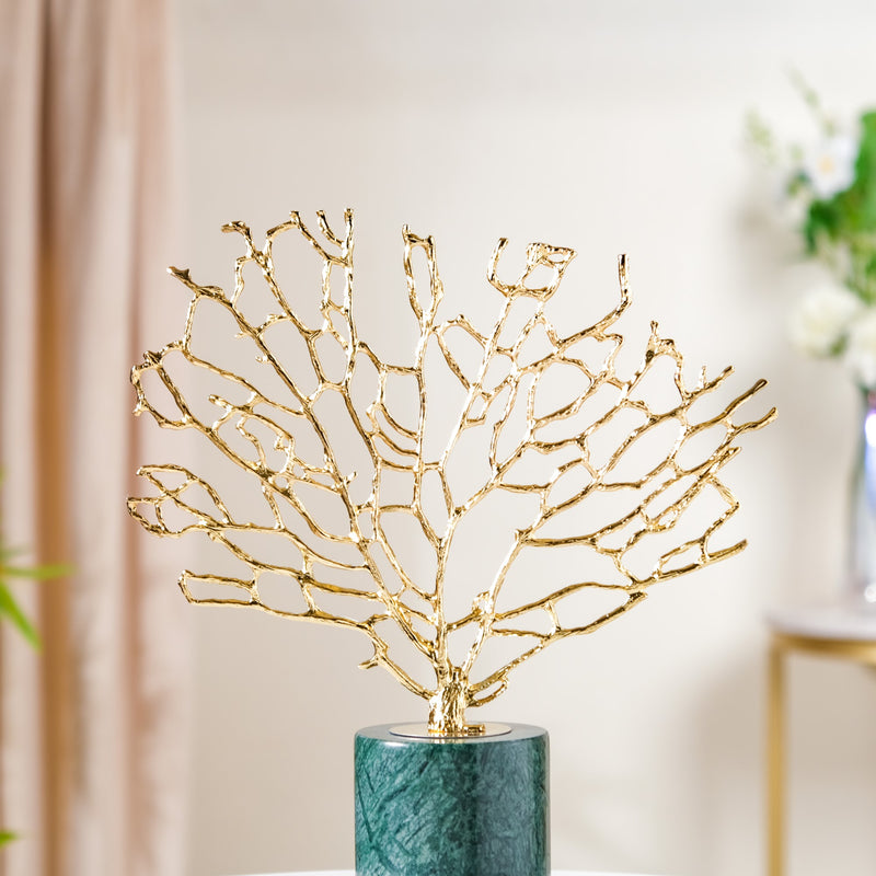 Gold & Marble Tree Decor Showpiece Large - Tree Decor, Large Tree Showpiece, Decorative Gold Tree, Marble Tree Sculpture