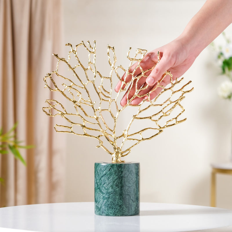Gold & Marble Tree Decor Showpiece Large - Tree Decor, Large Tree Showpiece, Decorative Gold Tree, Marble Tree Sculpture