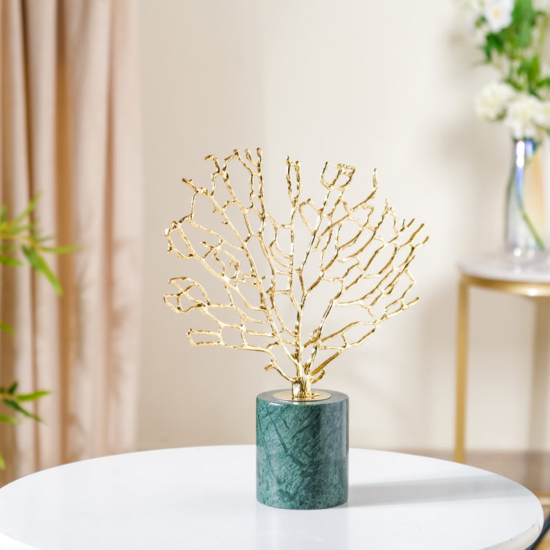 Gold & Marble Tree Decor Showpiece Large - Tree Decor, Large Tree Showpiece, Decorative Gold Tree, Marble Tree Sculpture