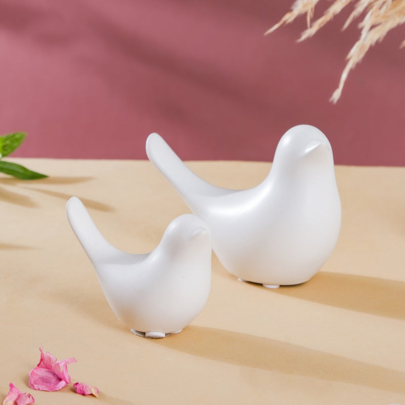 Ceramic Bird Showpiece White Set Of 2 - Showpiece | Home decor item | Room decoration item