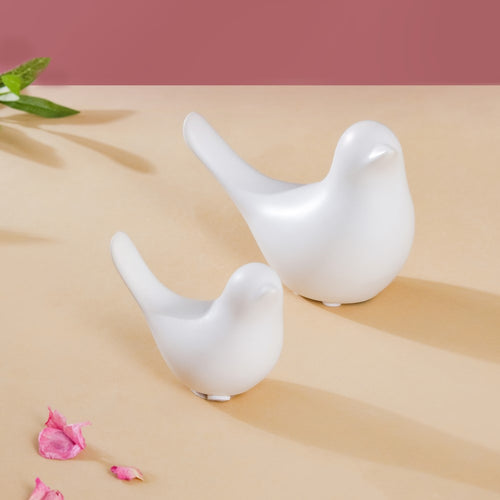 Ceramic Bird Showpiece White Set Of 2 - Showpiece | Home decor item | Room decoration item