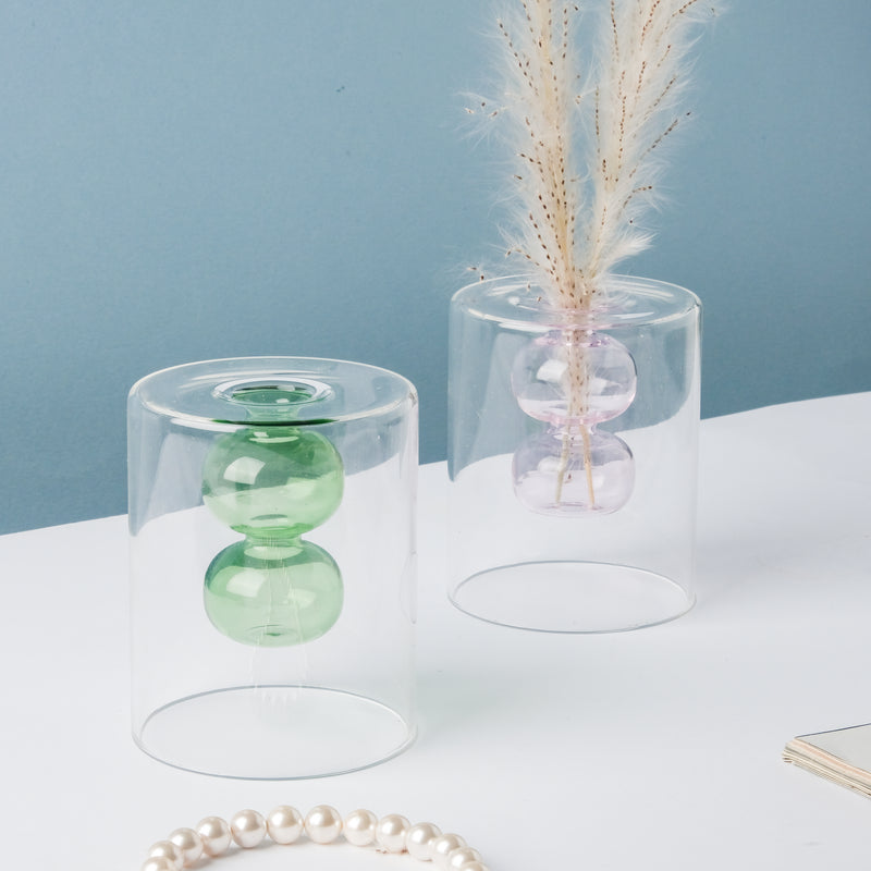 Designer Glass Vase - Glass flower vase for home decor, office and gifting | Room decoration items