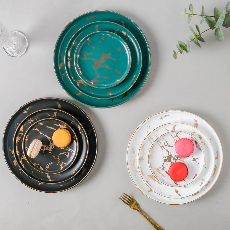 Sleek Marble Dinner Plate Black 10 Inch - Serving plate, rice plate, ceramic dinner plates| Plates for dining table & home decor