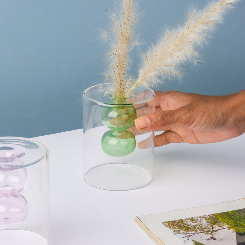 Designer Glass Vase - Glass flower vase for home decor, office and gifting | Room decoration items