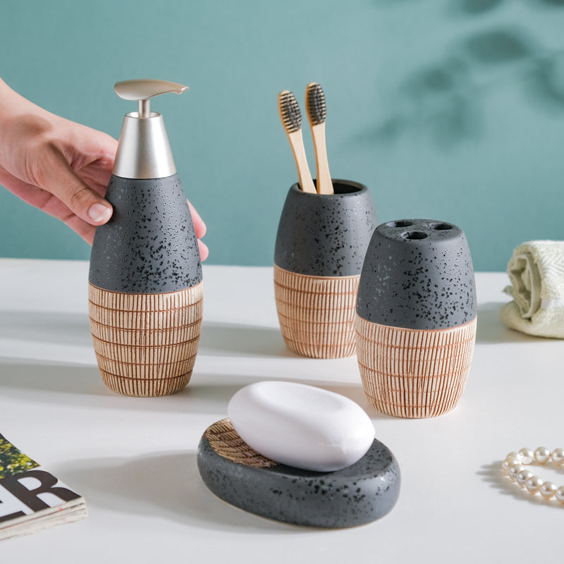 Celestria Black Ceramic Bathroom Set Of 4