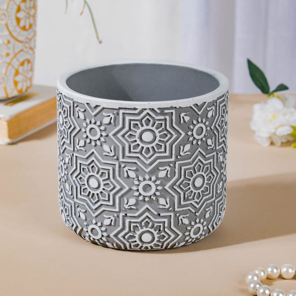 Grey Floral Geometric Pot - Indoor planters and flower pots | Home decor items