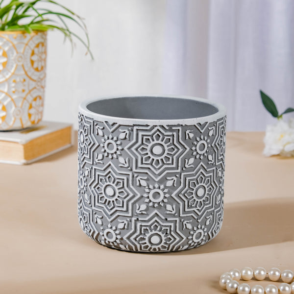 Grey Floral Geometric Pot - Indoor planters and flower pots | Home decor items