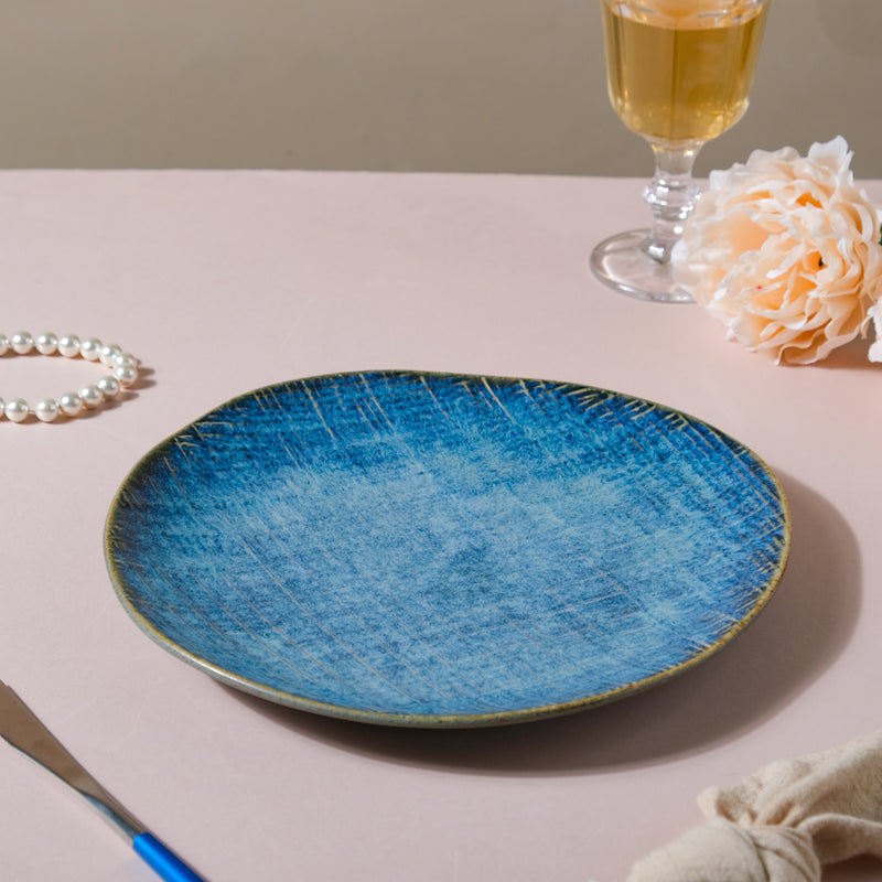 Boracay Organic Shaped Dinner Plate Blue 9 inch - Serving plate, rice plate, ceramic dinner plates| Plates for dining table & home decor