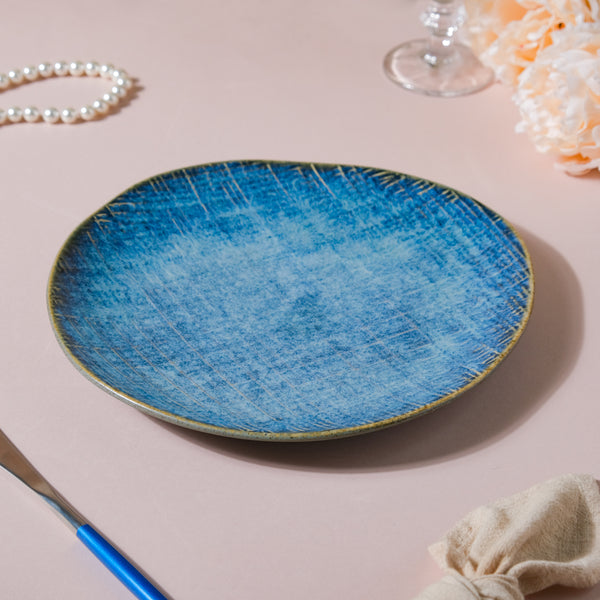 Boracay Organic Shaped Dinner Plate Blue 9 inch - Serving plate, rice plate, ceramic dinner plates| Plates for dining table & home decor