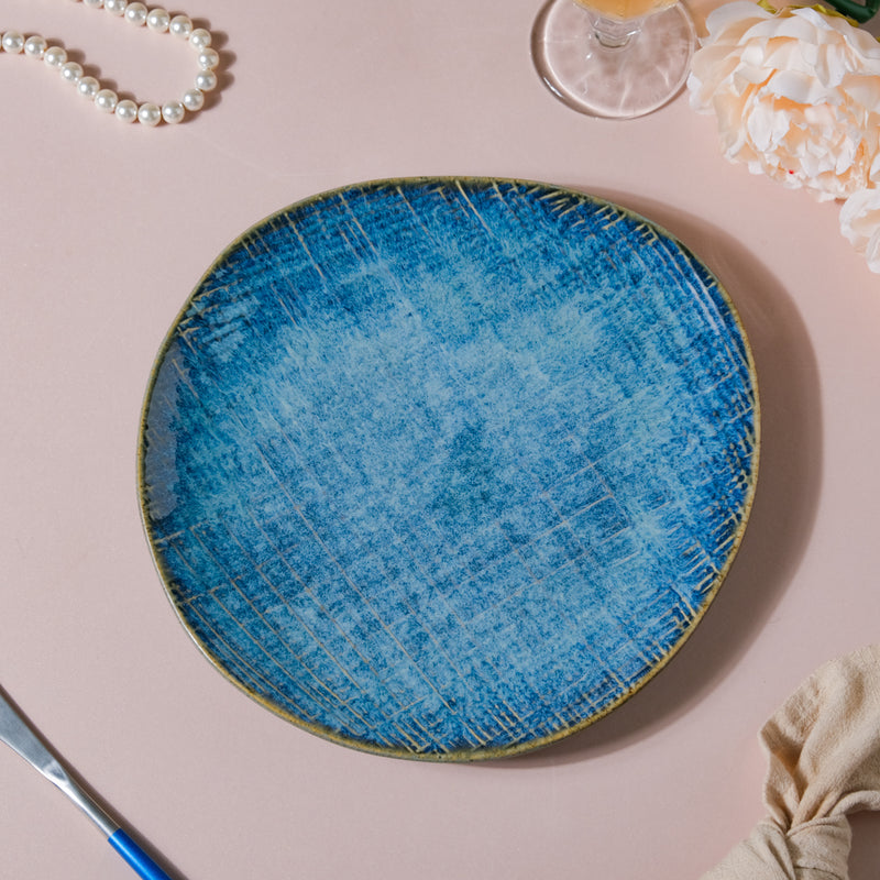 Boracay Organic Shaped Dinner Plate Blue 9 inch - Serving plate, rice plate, ceramic dinner plates| Plates for dining table & home decor