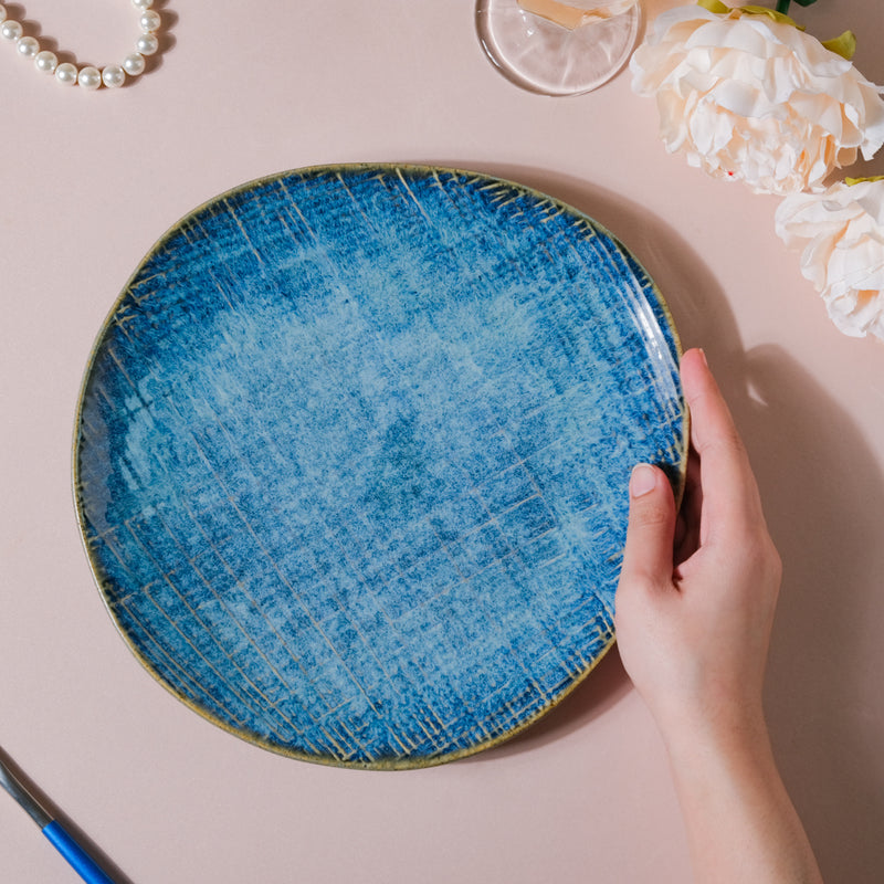 Boracay Organic Shaped Dinner Plate Blue 9 inch - Serving plate, rice plate, ceramic dinner plates| Plates for dining table & home decor