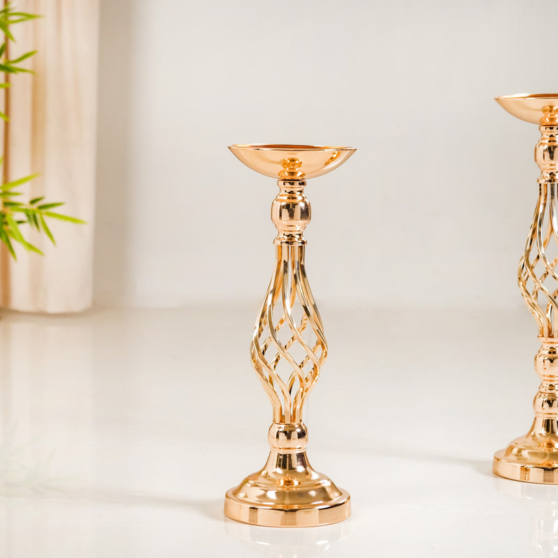 Golden Tall Floor Candle Stand Set Of 3 Large - Tall Floor Candle Stand, Gold Candle Holders, Premium Floor Candle Stands, Luxurious Candle Stands