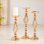 Golden Tall Floor Candle Stand Set Of 3 Large - Tall Floor Candle Stand, Gold Candle Holders, Premium Floor Candle Stands, Luxurious Candle Stands