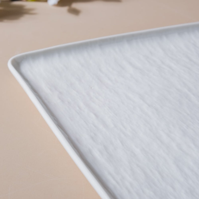 Frore Textured Square Ceramic Dinner Plate White 9.5 Inch - Serving plate, lunch plate, ceramic dinner plates| Plates for dining table & home decor