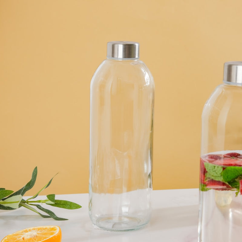 Borosilicate Glass Water Bottle Set Of 4 1 L - Water bottles, glass bottle set | Glass bottles for Dining table & Home decor