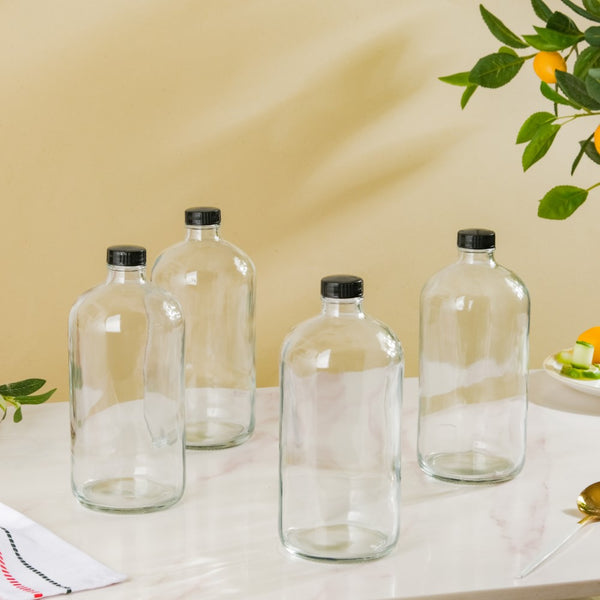 Glass Water Bottle Set Of 4 1 L - Water bottles, glass bottle set | Glass bottles for Dining table & Home decor