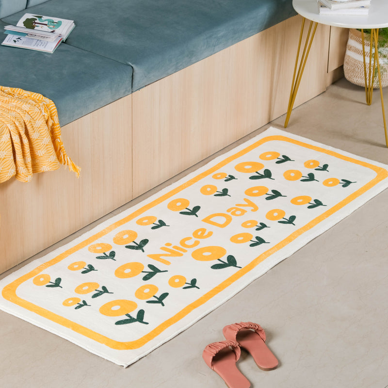 Yellow White Runner Rug Small