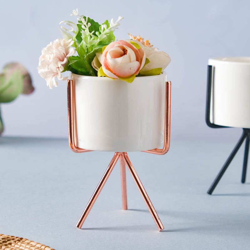 Ceramic Flower Pot with Metal Stand - Indoor planters and flower pots | Home decor items