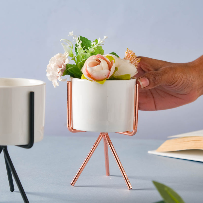 Ceramic Flower Pot with Metal Stand - Indoor planters and flower pots | Home decor items