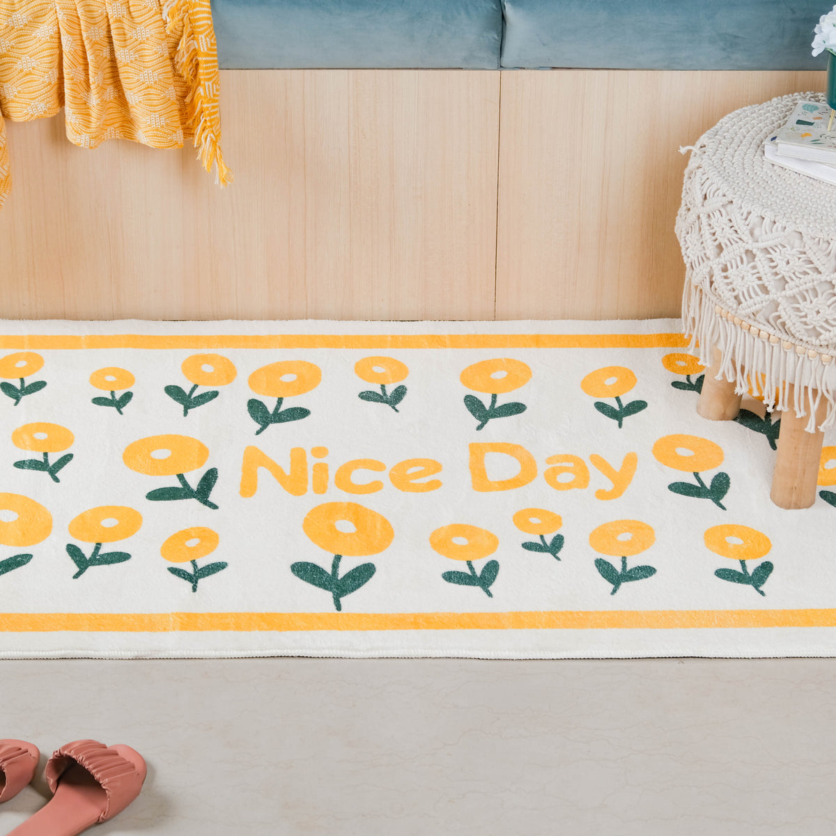 Yellow White Carpet Runner Large