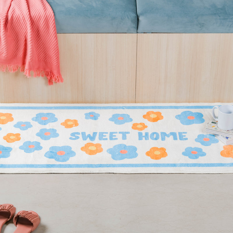 Blue Flower Bedside Runner Rug