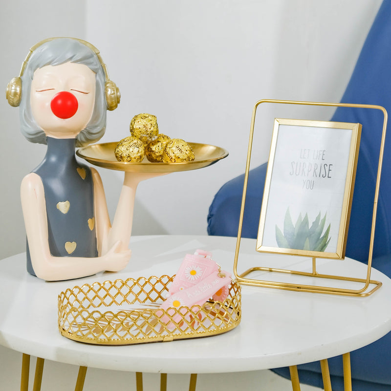 Girl With Headphones Platter - Showpiece | Home decor item | Room decoration item