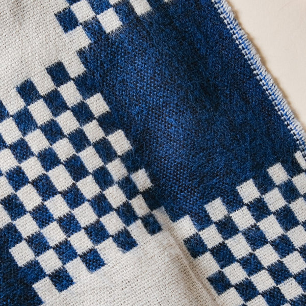 Chequered Woolen Blend Scarf Blue