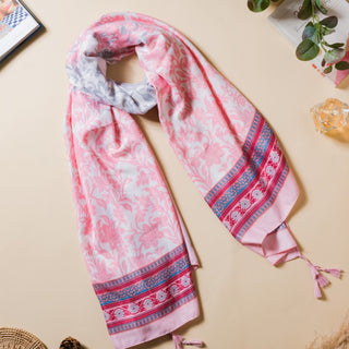 Twill Weave Printed Scarf With Tassels