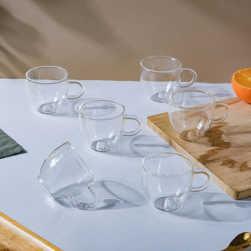 Elegant Glass Cup Set of 6- Tea cup, coffee cup, cup for tea | Cups and Mugs for Office Table & Home Decoration