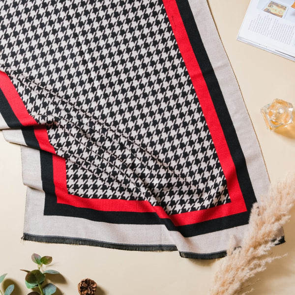 Houndstooth Patterned Shawl Scarf