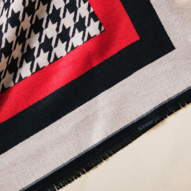 Houndstooth Patterned Shawl Scarf
