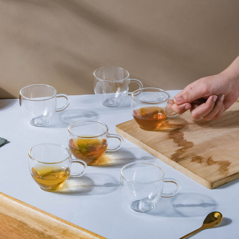 Elegant Glass Cup Set of 6- Tea cup, coffee cup, cup for tea | Cups and Mugs for Office Table & Home Decoration