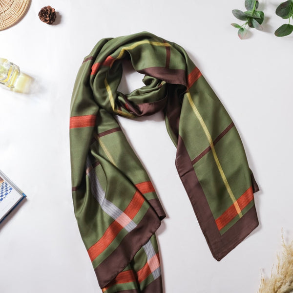 Plaid Long Silk Scarf Green