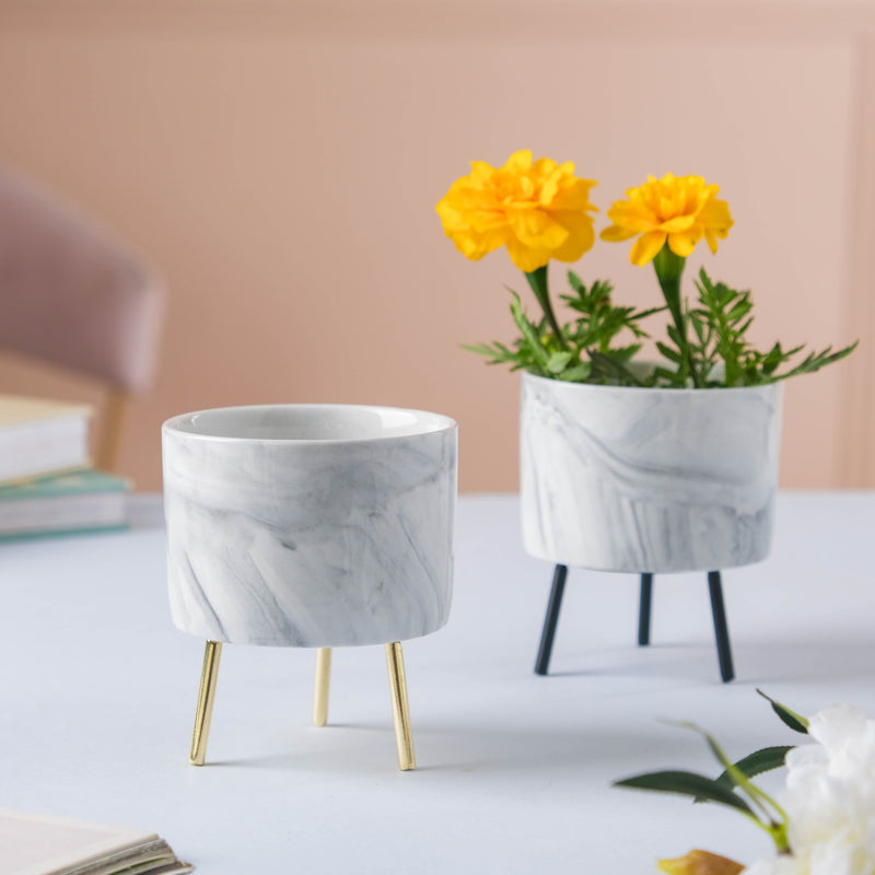 Small Marble Ceramic Indoor Planter - Indoor planters and flower pots | Home decor items
