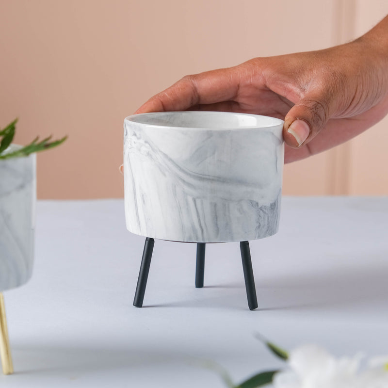 Small Marble Ceramic Indoor Planter - Indoor planters and flower pots | Home decor items