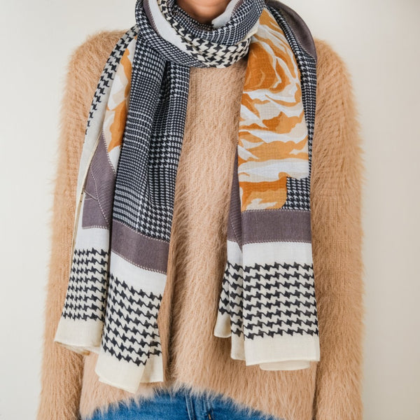 Rose Houndstooth Printed Winter Scarf
