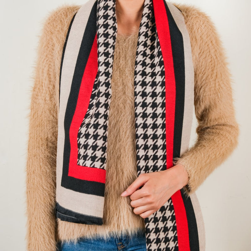Houndstooth Patterned Shawl Scarf