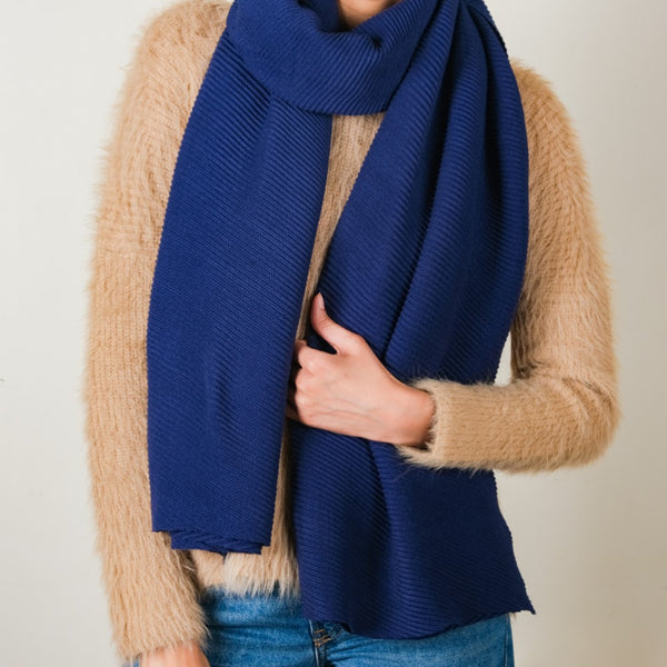 Ribbed Handcrafted Scarf Blue