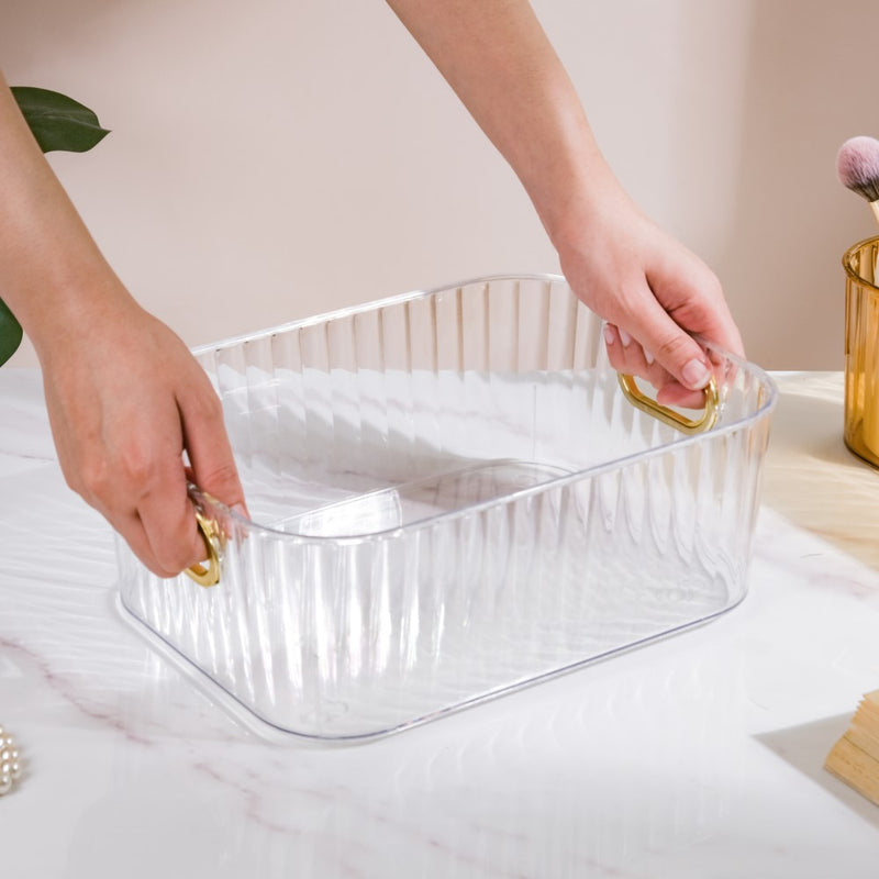 Ribbed Storage Organiser Transparent 11 Inch - Basket | Organizer