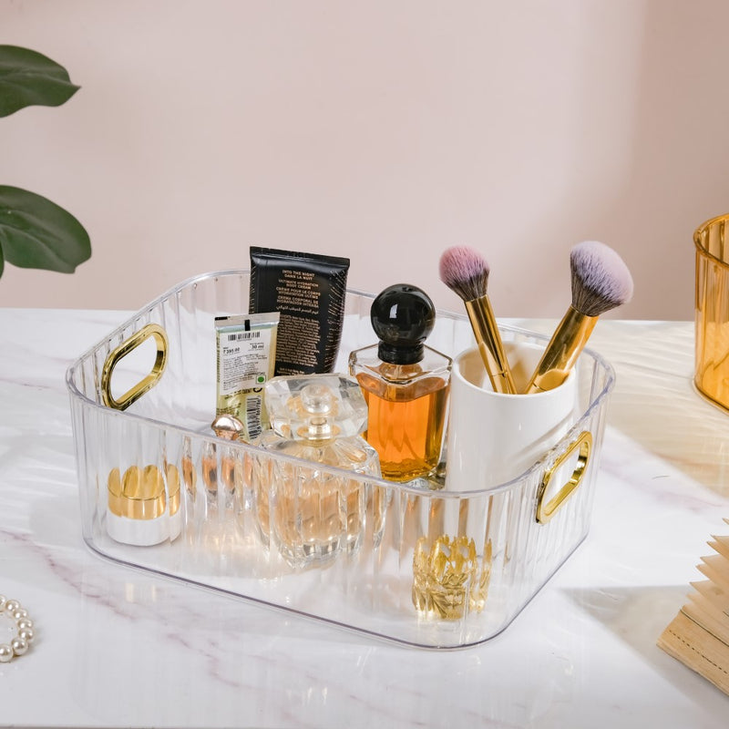 Ribbed Storage Organiser Transparent 11 Inch - Basket | Organizer