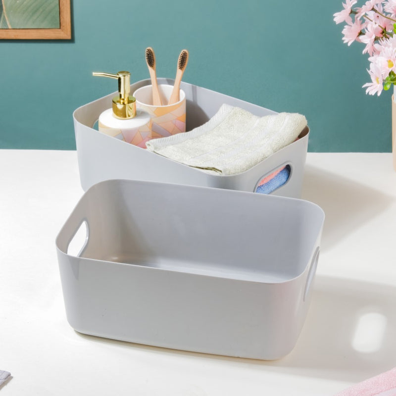 Multipurpose Storage Basket Grey Set Of 2 11 Inch - Basket | Organizer | Kitchen basket | Storage basket