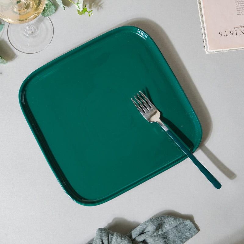 Verdant Square Ceramic Dinner Plate Green 9.5 Inch - Serving plate, snack plate, ceramic dinner plates| Plates for dining table & home decor