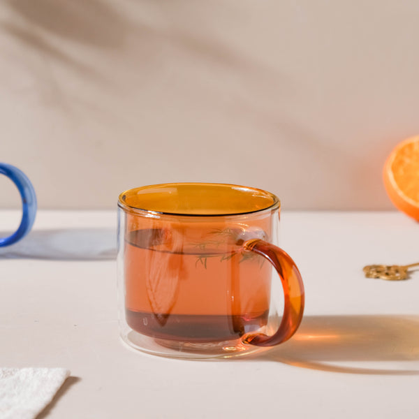 Double Wall Glass Mug Brown- Mug for coffee, tea mug, cappuccino mug | Cups and Mugs for Coffee Table & Home Decor