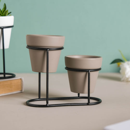 Ceramic Pot with Metal Stand - Indoor planters and flower pots | Home decor items