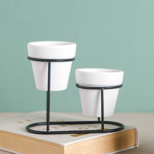 Ceramic Pot with Metal Stand - Indoor planters and flower pots | Home decor items