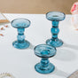 Royal Blue Glass Candle Stand Set Of 3 - Candle stand set | Living room decoration ideas