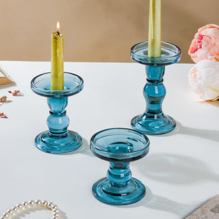 Royal Blue Glass Candle Stand Set Of 3