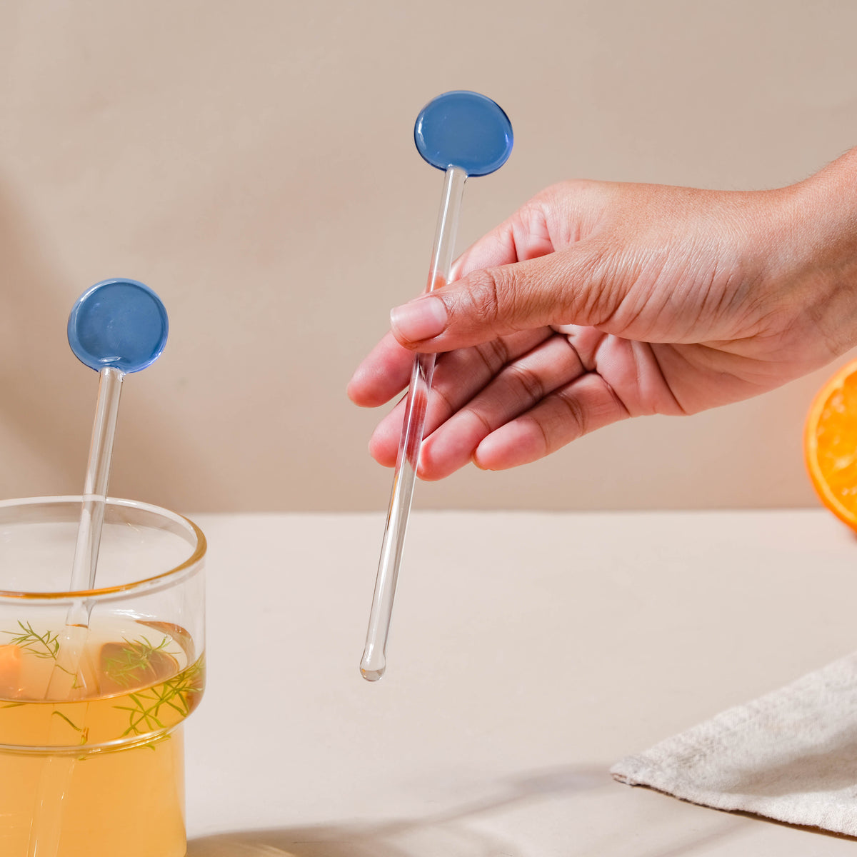 Glass Stirring Spoon Set of 2 Blue