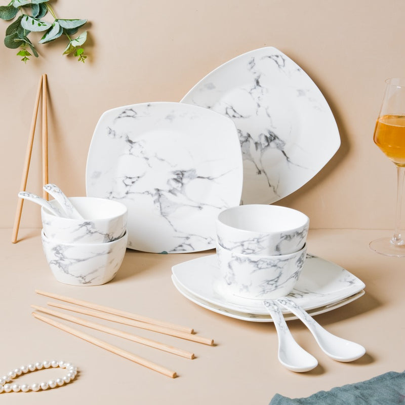 Marble 16 Piece Pasta Snack Set For 4